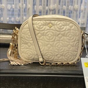 Cream and Gold Quilted Crossbody Bag with Chain Strap and matching wallet